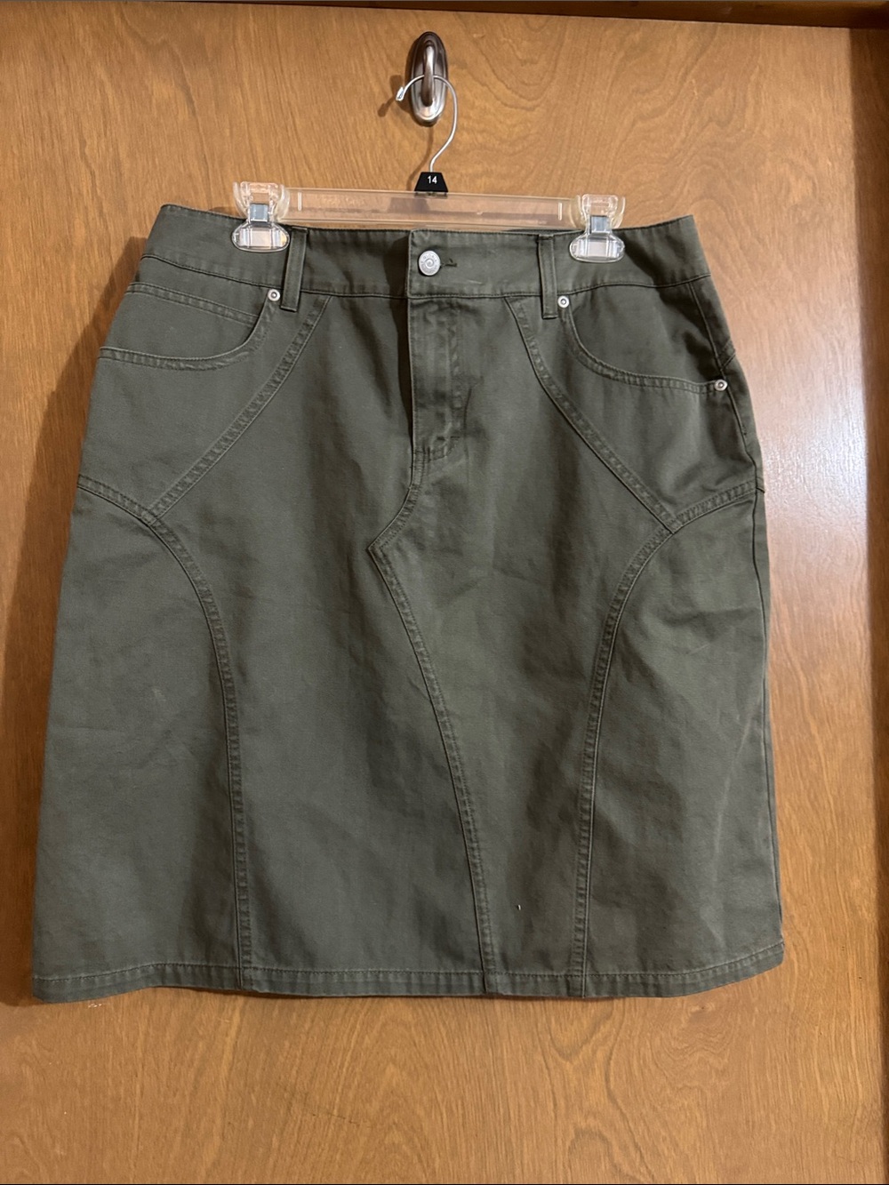 Gloria Vanderbilt Olive Green Stitch-Panel Mini Skirt